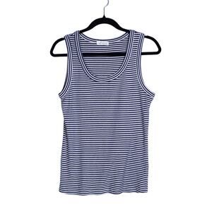 LACAUSA Striped Sera Tank Navy White Scoop Neck Sleeveless Casual Women's M